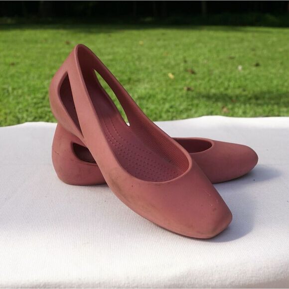 Crocs Sloane Pink Square Toe Cutout Flats - Picture 2 of 7